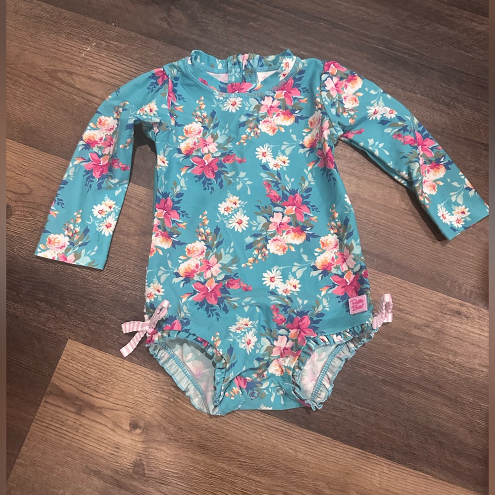 5 for $20 || Ruffle Butts 18-24MOS Rashguard, aqua, pink floral print